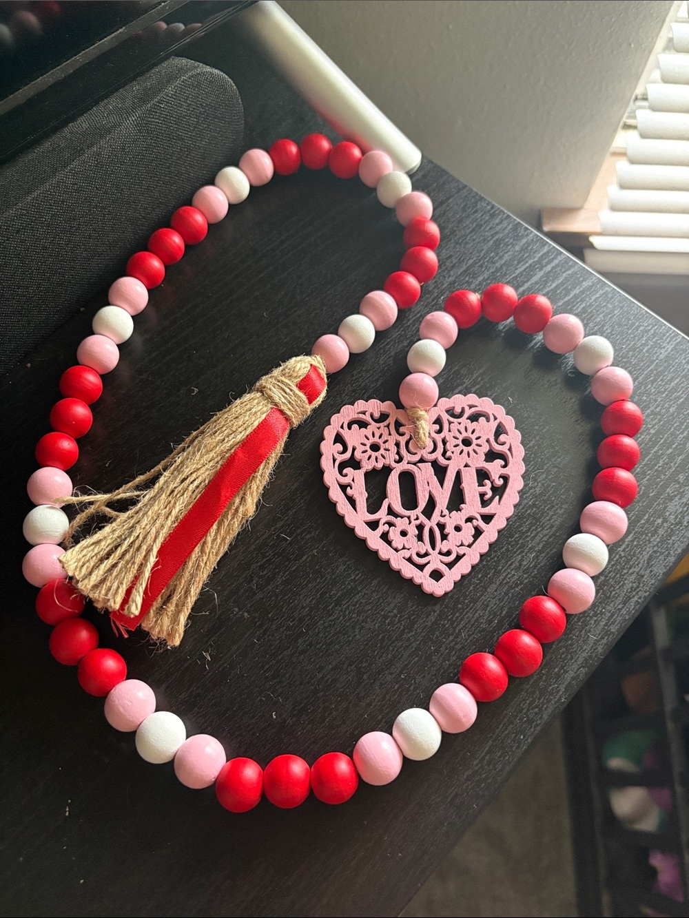 Beaded LOVE Heart Tassel Garland - Red, Pink & White
